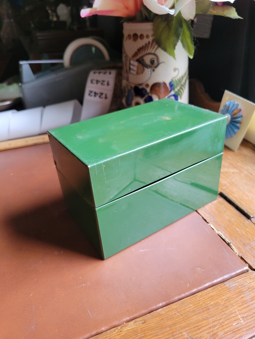 Vintage Mid-Century Green Metal Index Card / Recipe Box